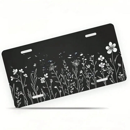 CP White Floral Sketch Black Front License Plate, Aluminum Cover And Frame, Fun Standard Style, Suitable For Decorating Cars For Men/Women/Boys/Girls, 6*12inch, Car Accessories, Automotive Supplies, S