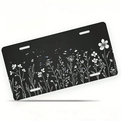 CP White Floral Sketch Black Front License Plate, Aluminum Cover And Frame, Fun Standard Style, Suitable For Decorating Cars For Men/Women/Boys/Girls, 6*12inch, Car Accessories, Automotive Supplies, S