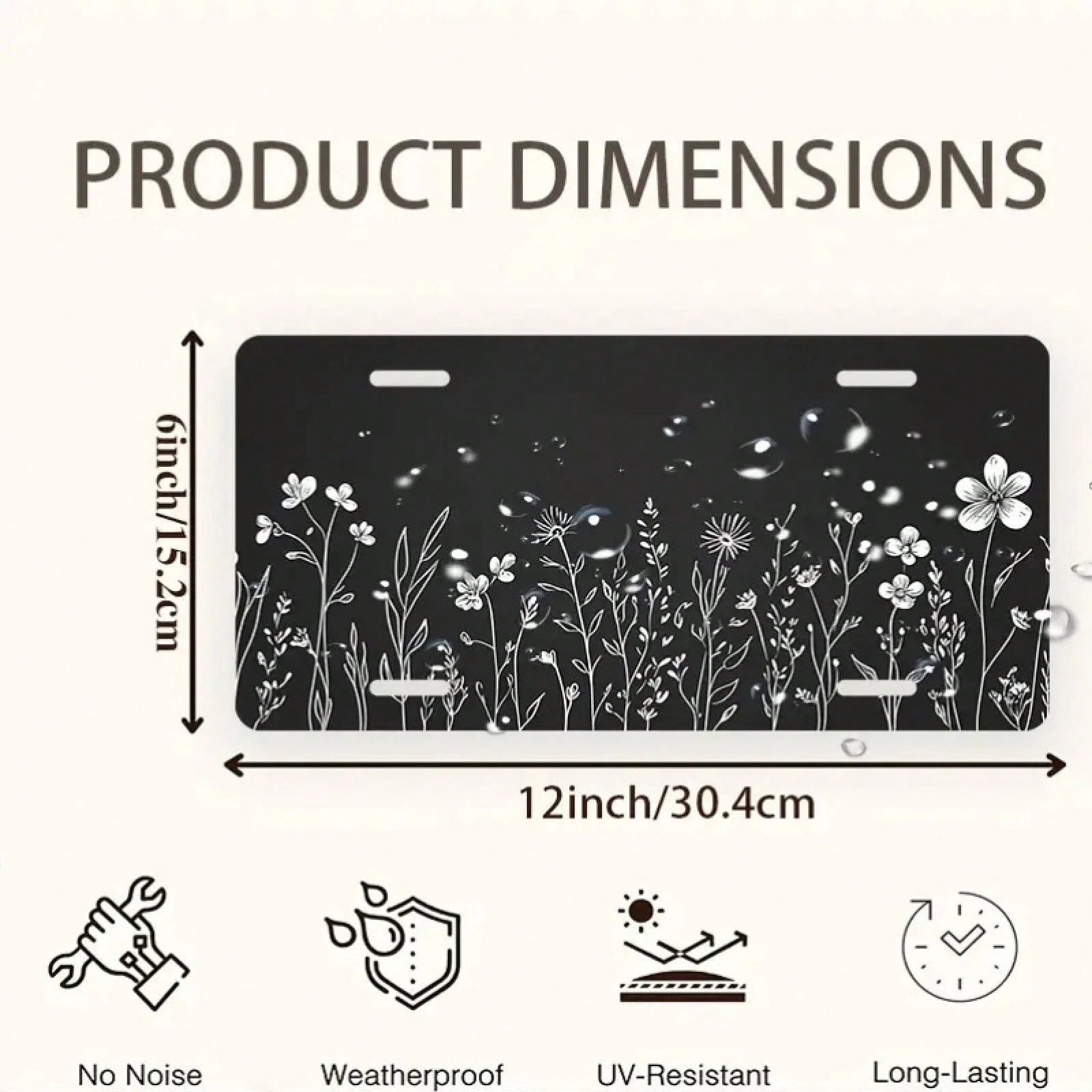 CP White Floral Sketch Black Front License Plate, Aluminum Cover And Frame, Fun Standard Style, Suitable For Decorating Cars For Men/Women/Boys/Girls, 6*12inch, Car Accessories, Automotive Supplies, S