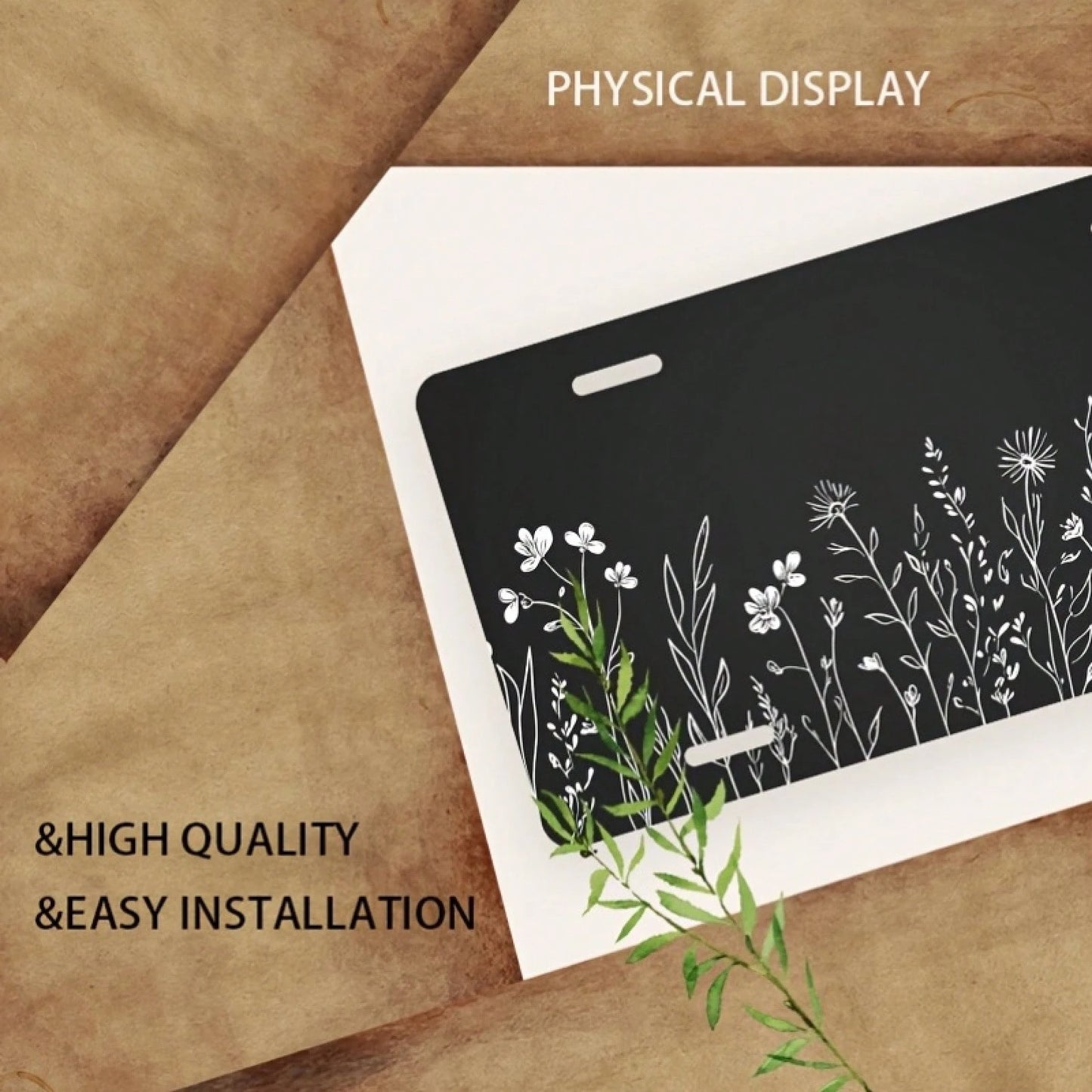 CP White Floral Sketch Black Front License Plate, Aluminum Cover And Frame, Fun Standard Style, Suitable For Decorating Cars For Men/Women/Boys/Girls, 6*12inch, Car Accessories, Automotive Supplies, S