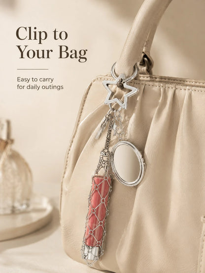 Creative Hanging Decor Heart & Star Pendant Mesh Bag, Stainless Steel Lipstick/Lip Balm Holder, Metal Keychain