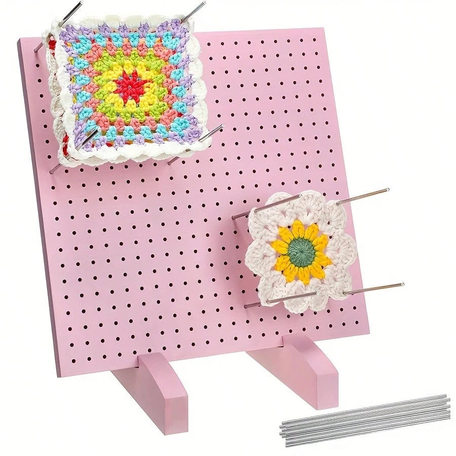 Crochet Blocking Board Set With Stand, Stainless Steel Positioning Pins, Vertical Knitting/Crochet Work Shaping Tool For Yarn Crochet Motifs, DIY, Multiple Colors Available