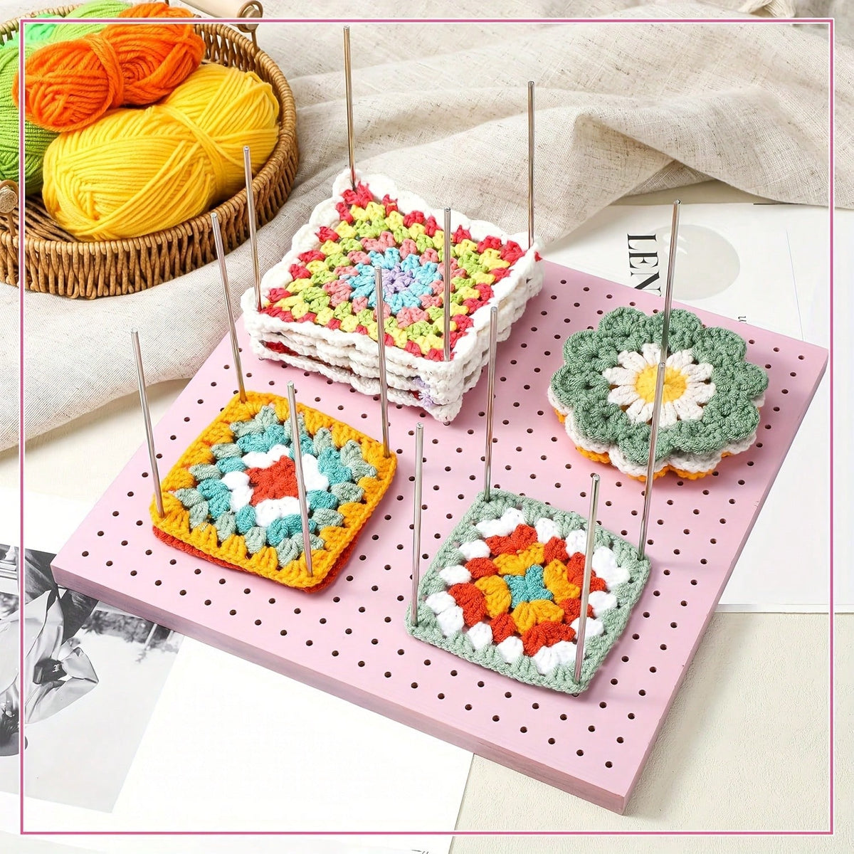 Crochet Blocking Board Set With Stand, Stainless Steel Positioning Pins, Vertical Knitting/Crochet Work Shaping Tool For Yarn Crochet Motifs, DIY, Multiple Colors Available