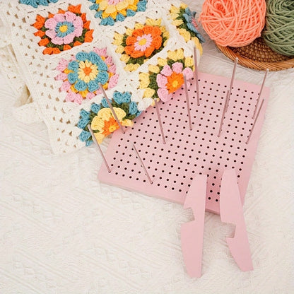 Crochet Blocking Board Set With Stand, Stainless Steel Positioning Pins, Vertical Knitting/Crochet Work Shaping Tool For Yarn Crochet Motifs, DIY, Multiple Colors Available