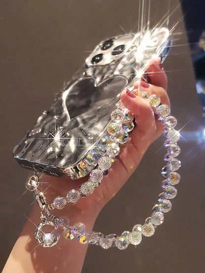 Crystal Bead Flower Pendant Phone Chain, Exquisite Sparkling Crystal Rhinestone, High-End Phone Case Charm, 2026 Fashion New Short Strap Bracelet, Phone Decoration Chain, Suitable For Outdoor Travel