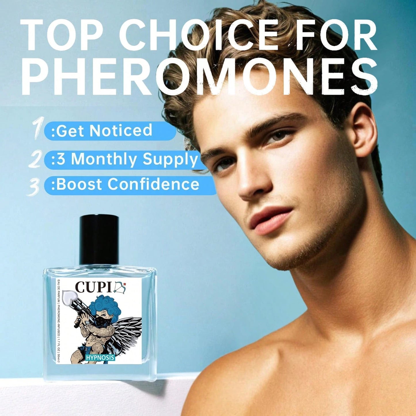 Cupid Cologne For Men, 50 Ml/1.7 Fl.Oz Mens Cologne, Cupid Hypnosis Pheromone Cologne For Men,Men's Cupid Pheromones Perfume, Men's Lasting Romantic Perfume,Mother's Day Gifts