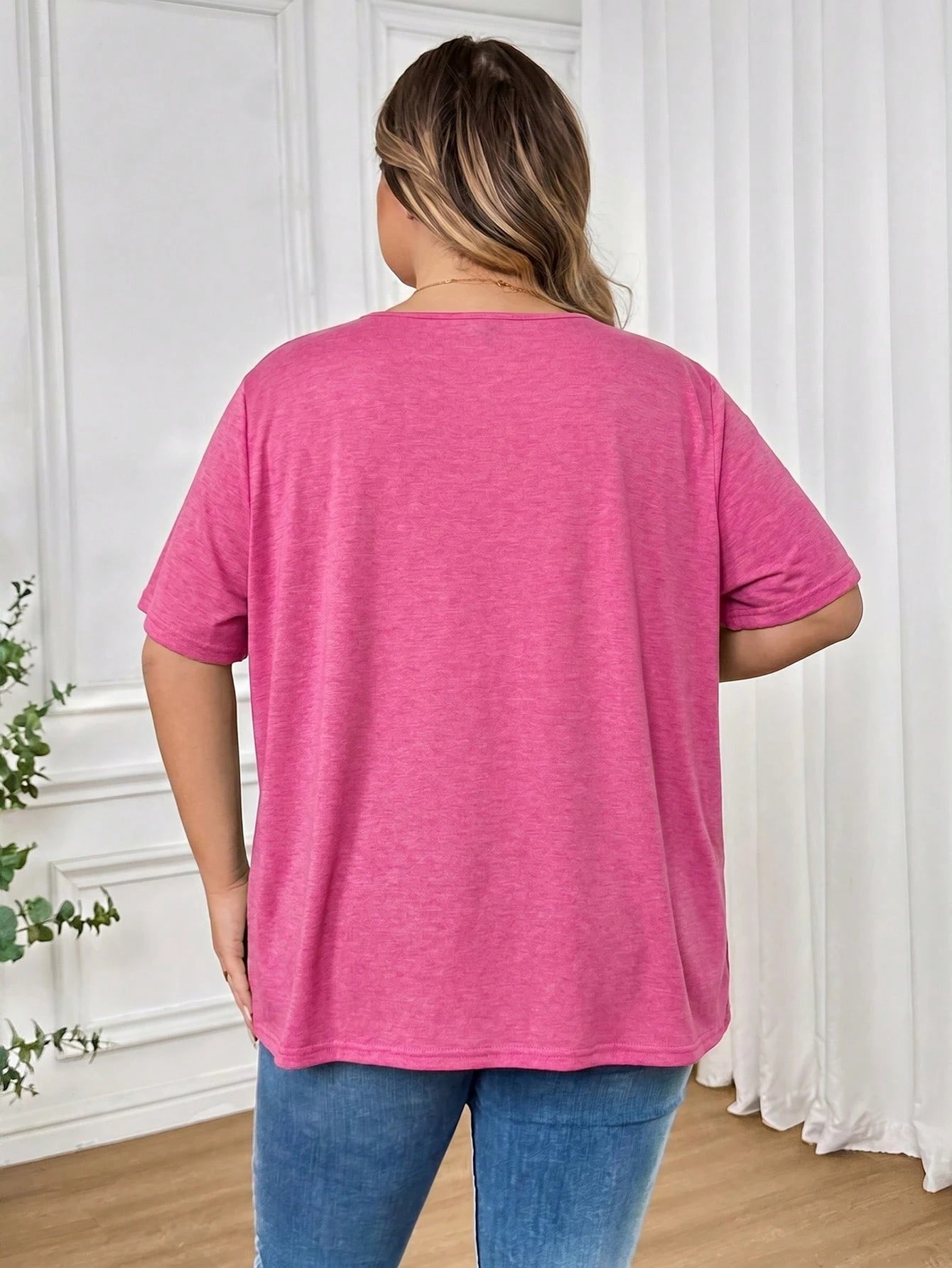 CURVE+ Plus Size Women's Color Blocked Striped Patch T-Shirt