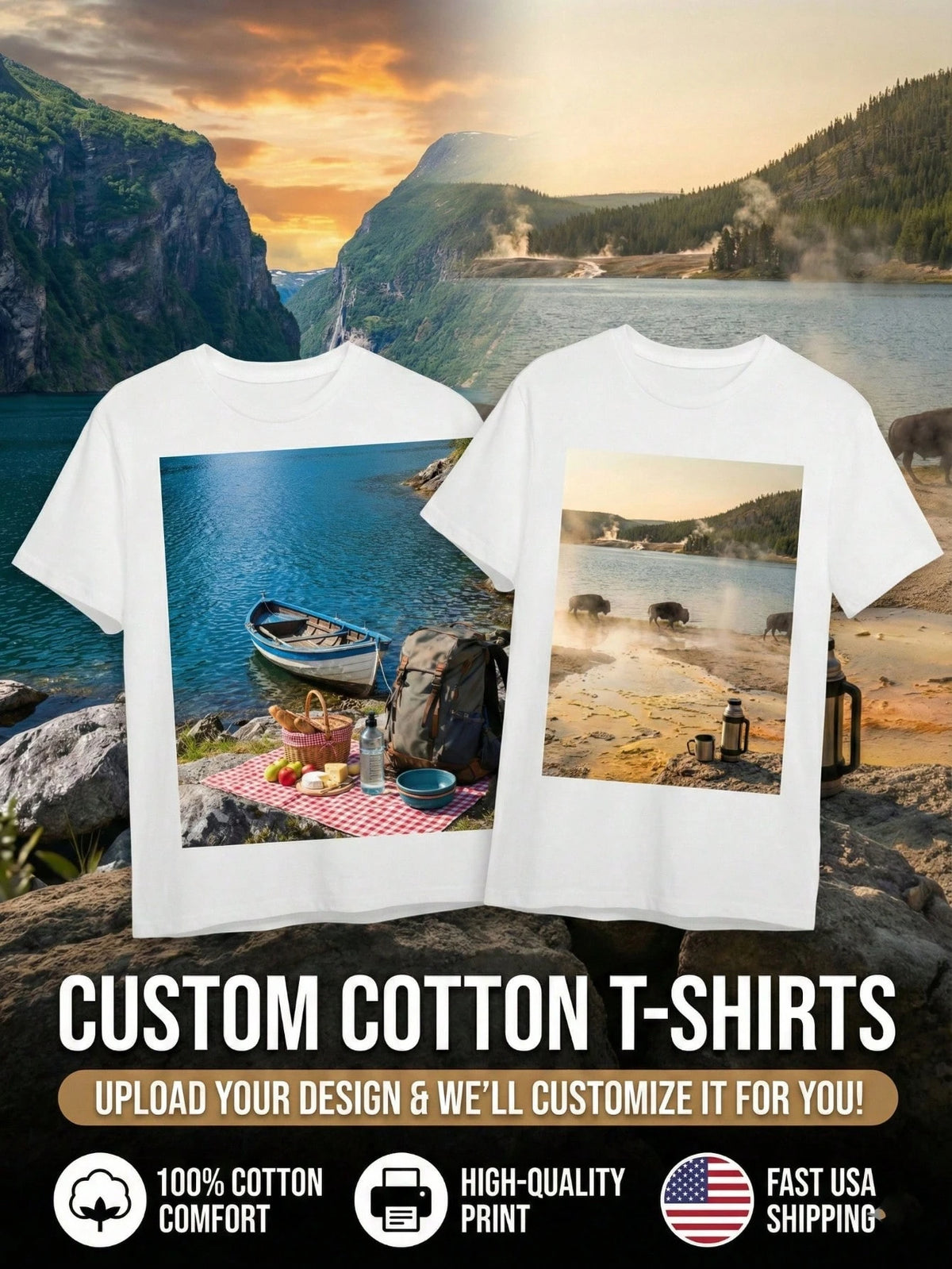 Custom Double Sided Personalized TShirt- 100% Cotton Non-See-Through, Upload Photo/Design For Gift & Outdoor Wear
