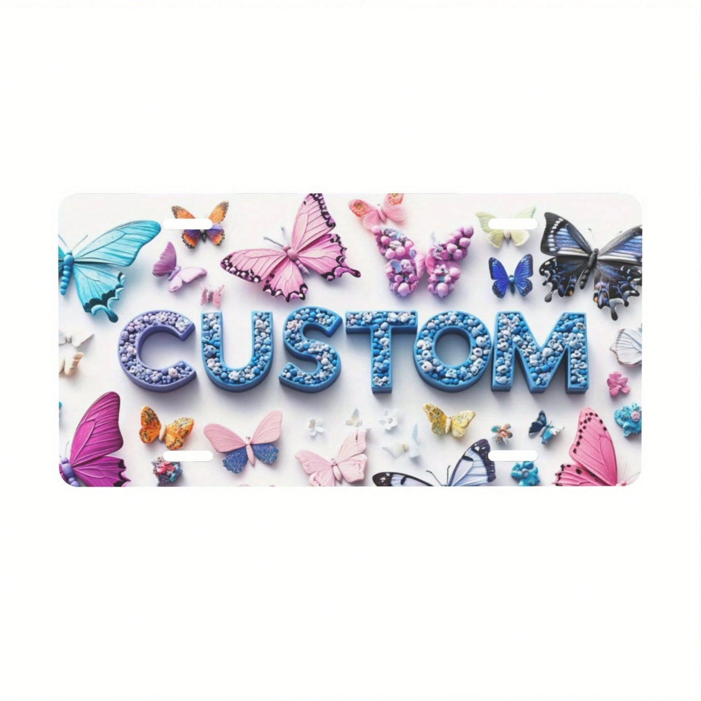 Custom License Plate- Personalized Metal Car Badge, 6x12inch Suitable For American Vehicles, Butterfly And Floral Design Decoration (For Gift Purpose Only), Elegant Font Style, Bright Colors, Durable