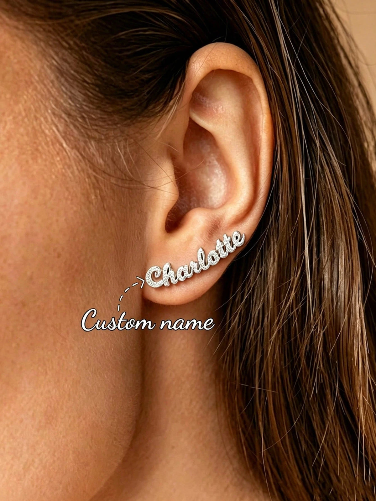 Custom Name Earrings Women Stainless Steel Gold Cursive Letters Arc Earrings Personalized Charm Birthday Jewelry Gift For Wife