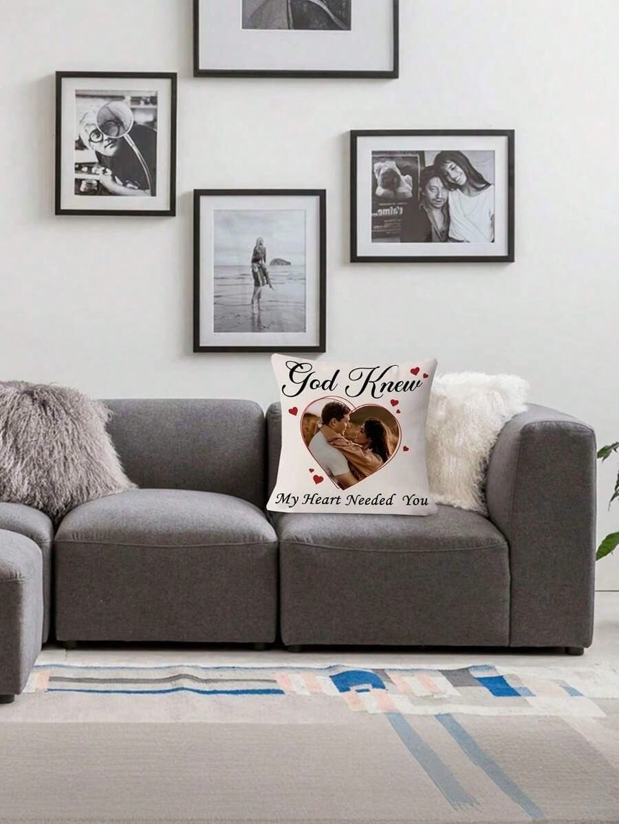 Custom Personalized Photo Couple Pillow Case "God Know My Heart Needed You" Valentine's Day/ Wedding Anniversary Tailor-Made Couple Exclusive Picture Pillow Slip Ideal Gift Loved Custom Pillow Decroti