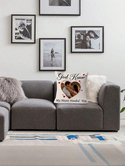 Custom Personalized Photo Couple Pillow Case "God Know My Heart Needed You" Valentine's Day/ Wedding Anniversary Tailor-Made Couple Exclusive Picture Pillow Slip Ideal Gift Loved Custom Pillow Decroti
