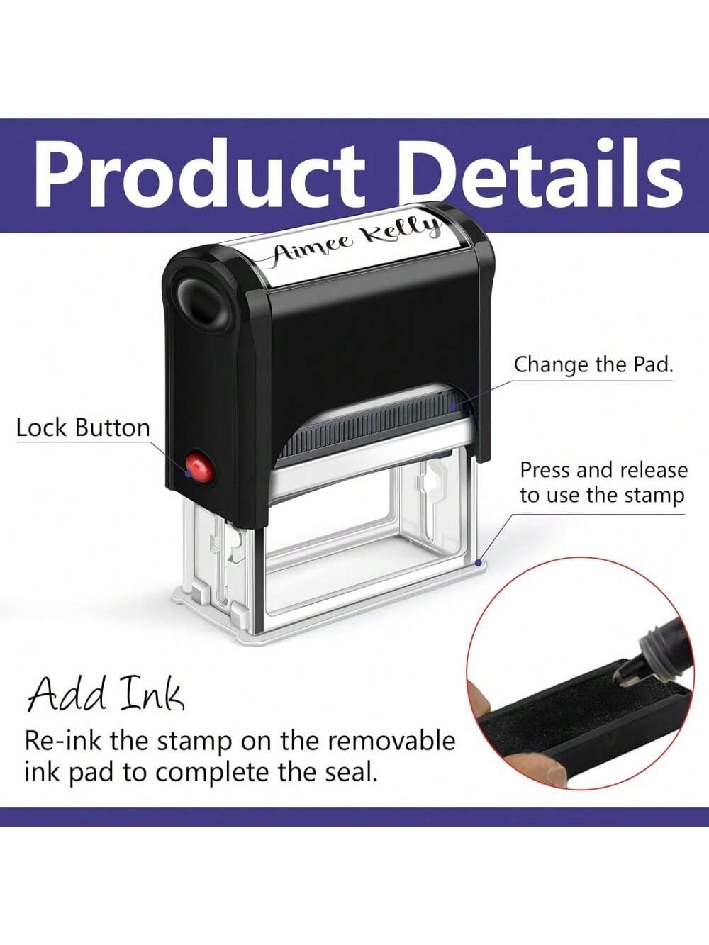 Custom Signature Stamp| Self Inking Personalized Name Stamp| Great For Documents, Checks And Other Paperwork Back To School Multi-Functional,Compact,Seal,Reusable,No-Iron Contracted,Colorful,Cute,Fu