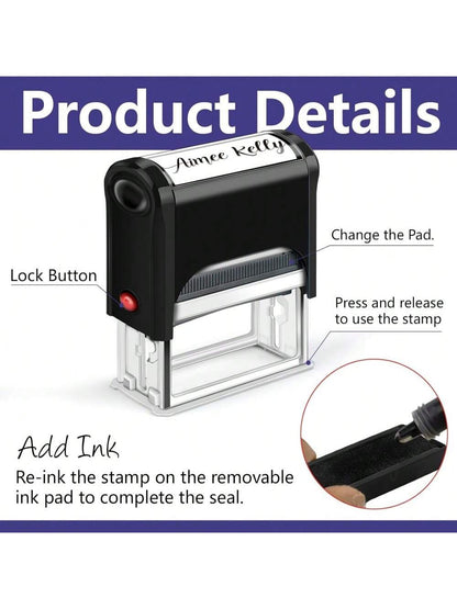 Custom Signature Stamp| Self Inking Personalized Name Stamp| Great For Documents, Checks And Other Paperwork Back To School Multi-Functional,Compact,Seal,Reusable,No-Iron Contracted,Colorful,Cute,Fu