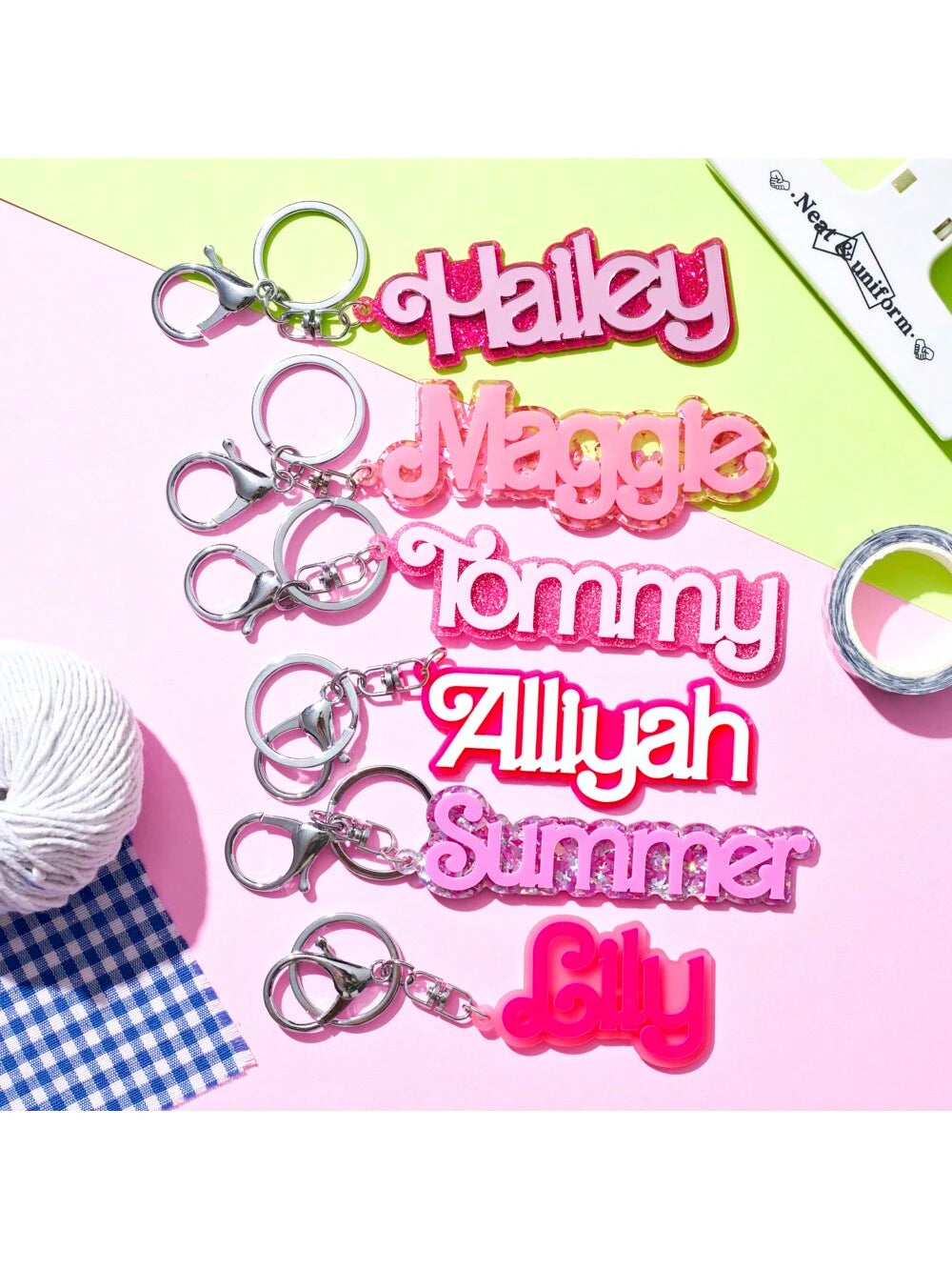 Customized Bag Accessories, Personalized Bag Charms, Acrylic Pink & White Color, Color, Perfect Gift For Kids, Suitable For Daily Use, Christmas, Autumn/Winter, Back To School Season,Customized Bag Ac