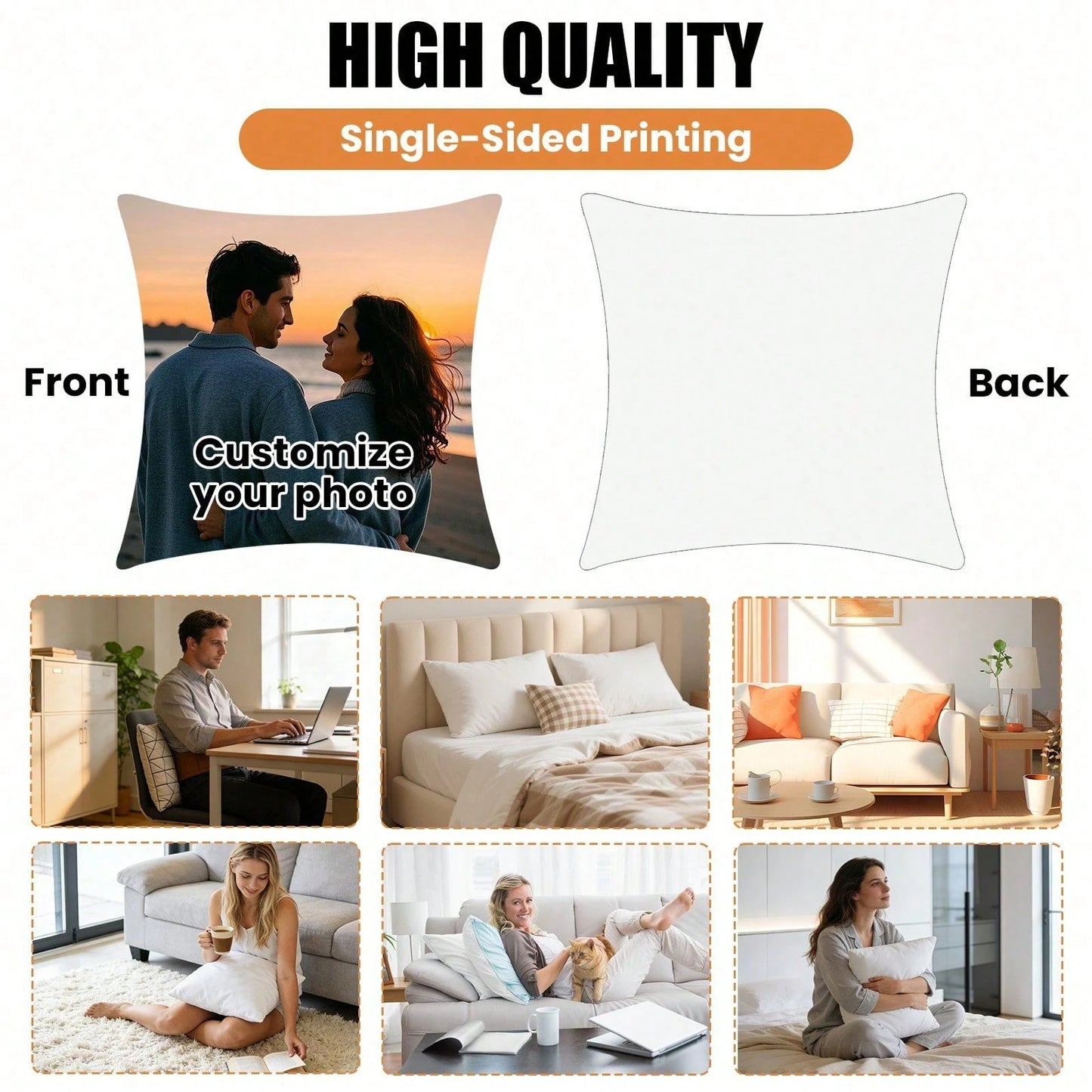 Customized Cushion Covers Personalized Photo Pillow, Single-Sided Printingsoft And Comfortable Cushion Covers, Customized Special Image As Birthday Gifts, Family, Wedding, Souvenir Sofa Bed Car Bedr