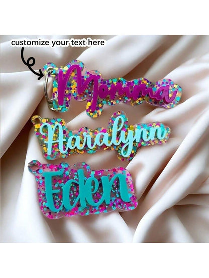 Customized Keychain, Acrylic Bag Charm, Glitter Bag Charm, Keychain, Gift For Friends, Autumn/Winter Gift, Valentine's Day Gift, Dog Tag
