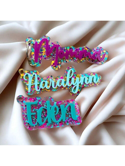 Customized Keychain, Acrylic Bag Charm, Glitter Bag Charm, Keychain, Gift For Friends, Autumn/Winter Gift, Valentine's Day Gift, Dog Tag