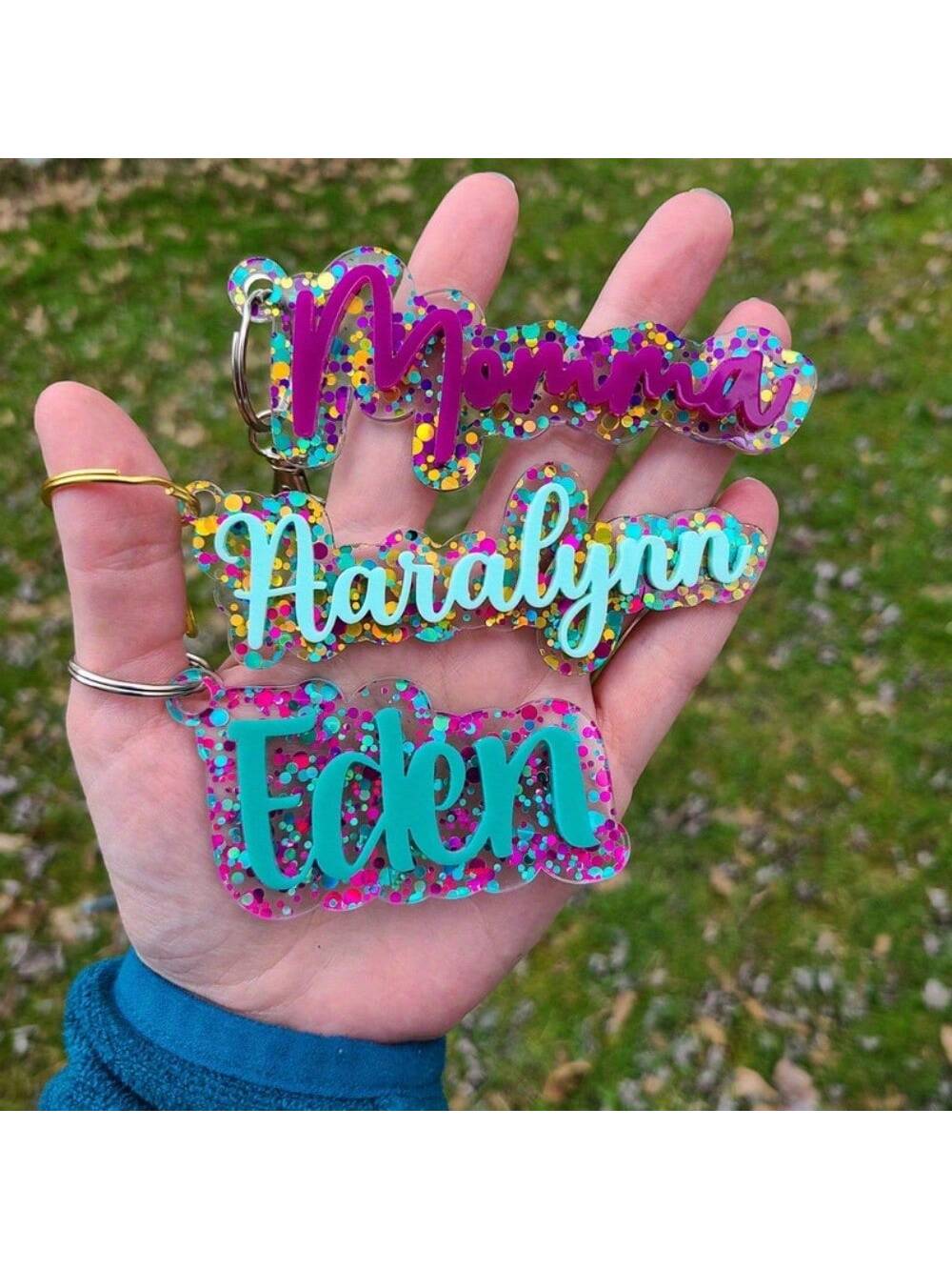 Customized Keychain, Acrylic Bag Charm, Glitter Bag Charm, Keychain, Gift For Friends, Autumn/Winter Gift, Valentine's Day Gift, Dog Tag