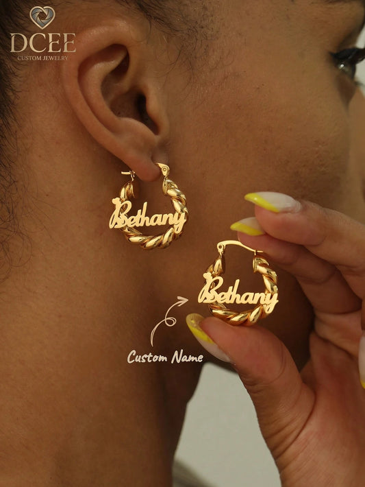 Customized Name 18mm Mini Earrings| Personalized Name Customized 22mm Small Earrings| Delicate Customized Stud Earrings| Customized Engraved Name Earrings| Customized Gift For Friends| Name Comme