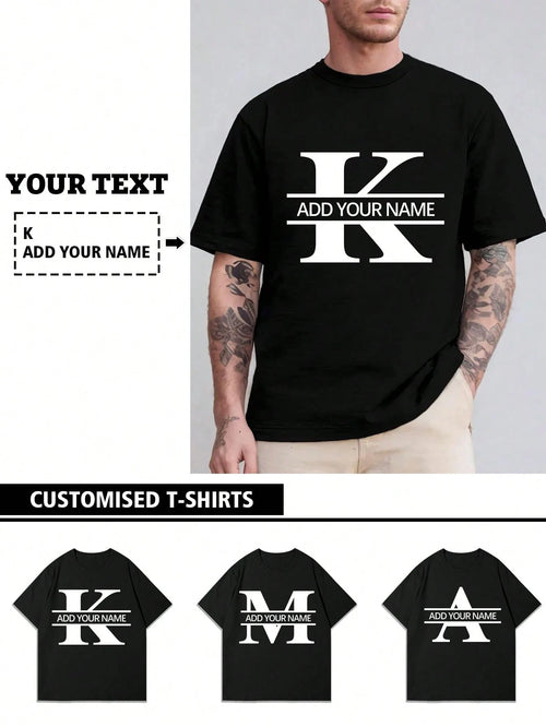 Customized Personalized "Letter, Name, Blessing" Men's T-Shirt, Customize Your Text And Photo, Customize Your Name/Selfie/Baby/Friend/Idol/Couple/Family/Party/School/Sports/Pet Love Photo Print, Logo