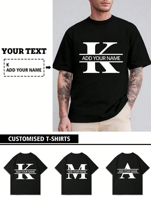 Customized Personalized "Letter, Name, Blessing" Men's T-Shirt, Customize Your Text And Photo, Customize Your Name/Selfie/Baby/Friend/Idol/Couple/Family/Party/School/Sports/Pet Love Photo Print, Logo