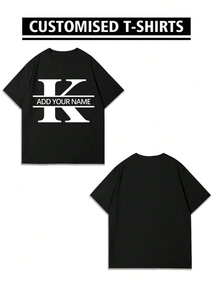 Customized Personalized "Letter, Name, Blessing" Men's T-Shirt, Customize Your Text And Photo, Customize Your Name/Selfie/Baby/Friend/Idol/Couple/Family/Party/School/Sports/Pet Love Photo Print, Logo