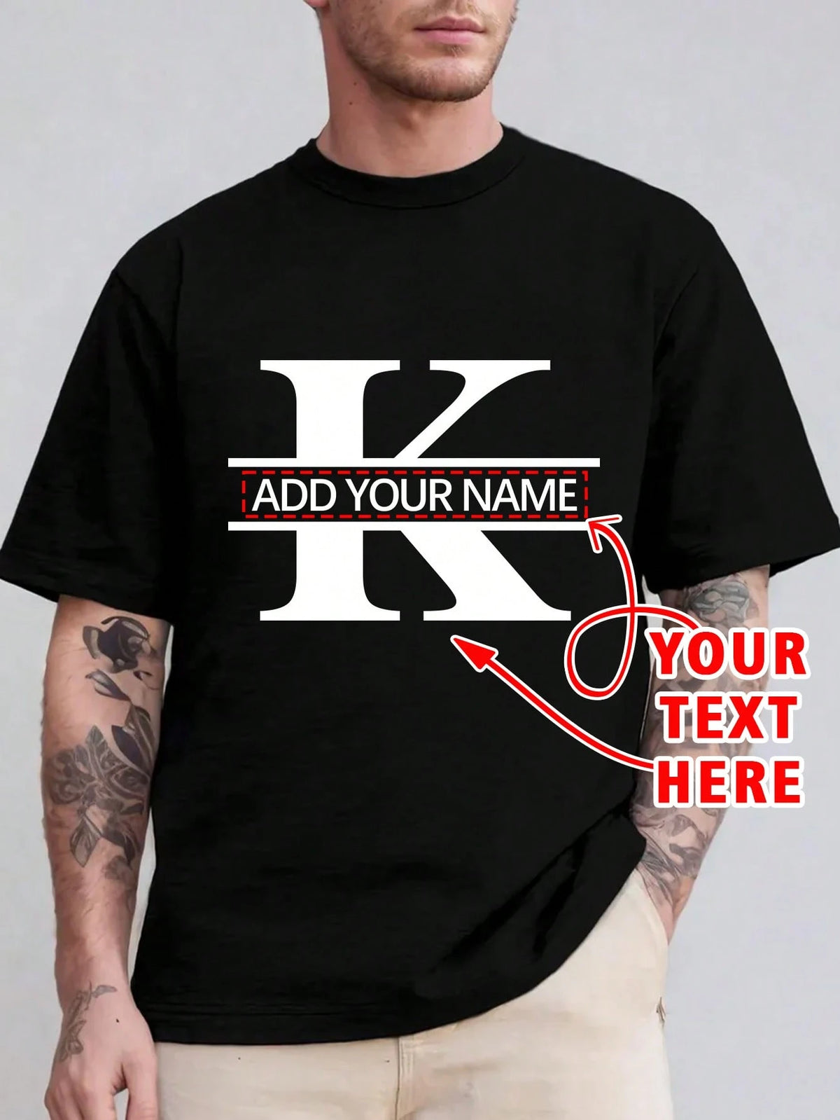 Customized Personalized "Letter, Name, Blessing" Men's T-Shirt, Customize Your Text And Photo, Customize Your Name/Selfie/Baby/Friend/Idol/Couple/Family/Party/School/Sports/Pet Love Photo Print, Logo