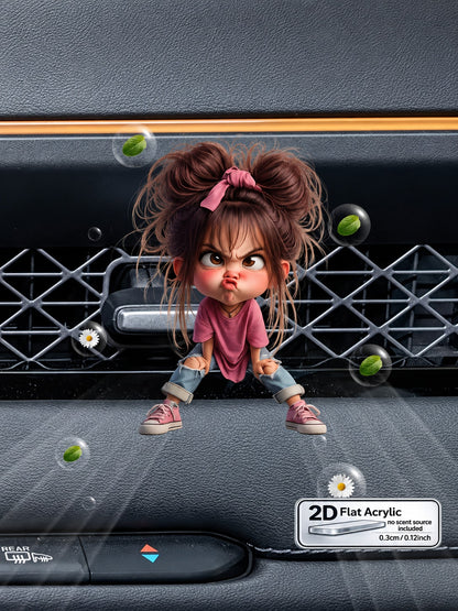 Cute Angry Cartoon Girl Car Air Vent Clip Decor, 2D Flat Acrylic Car Air Vent Ornament, Funny Expression Car Air Vent Decoration Clip, Fragrance-Free Universal Car Interior Accessory, Suitable For All