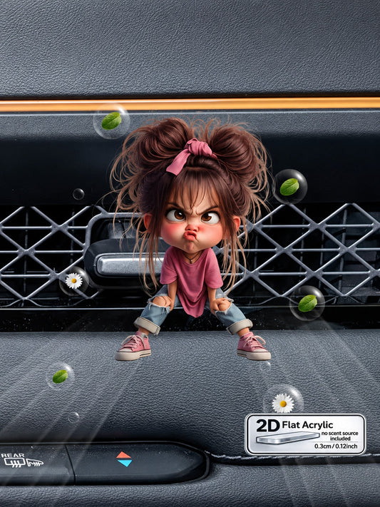 Cute Angry Cartoon Girl Car Air Vent Clip Decor, 2D Flat Acrylic Car Air Vent Ornament, Funny Expression Car Air Vent Decoration Clip, Fragrance-Free Universal Car Interior Accessory, Suitable For All