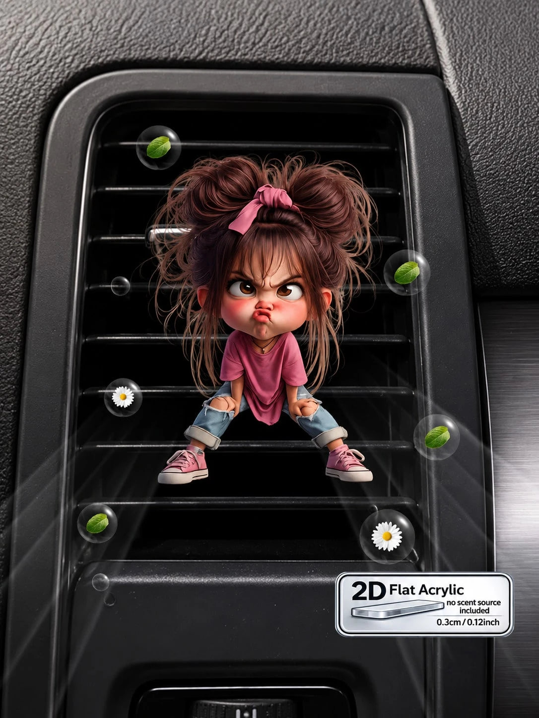 Cute Angry Cartoon Girl Car Air Vent Clip Decor, 2D Flat Acrylic Car Air Vent Ornament, Funny Expression Car Air Vent Decoration Clip, Fragrance-Free Universal Car Interior Accessory, Suitable For All