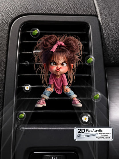 Cute Angry Cartoon Girl Car Air Vent Clip Decor, 2D Flat Acrylic Car Air Vent Ornament, Funny Expression Car Air Vent Decoration Clip, Fragrance-Free Universal Car Interior Accessory, Suitable For All