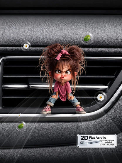 Cute Angry Cartoon Girl Car Air Vent Clip Decor, 2D Flat Acrylic Car Air Vent Ornament, Funny Expression Car Air Vent Decoration Clip, Fragrance-Free Universal Car Interior Accessory, Suitable For All