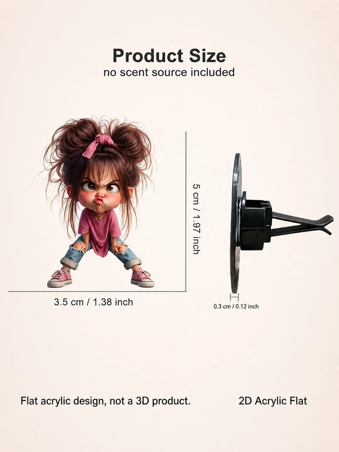 Cute Angry Cartoon Girl Car Air Vent Clip Decor, 2D Flat Acrylic Car Air Vent Ornament, Funny Expression Car Air Vent Decoration Clip, Fragrance-Free Universal Car Interior Accessory, Suitable For All