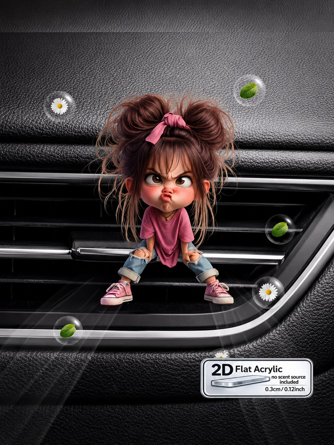Cute Angry Cartoon Girl Car Air Vent Clip Decor, 2D Flat Acrylic Car Air Vent Ornament, Funny Expression Car Air Vent Decoration Clip, Fragrance-Free Universal Car Interior Accessory, Suitable For All