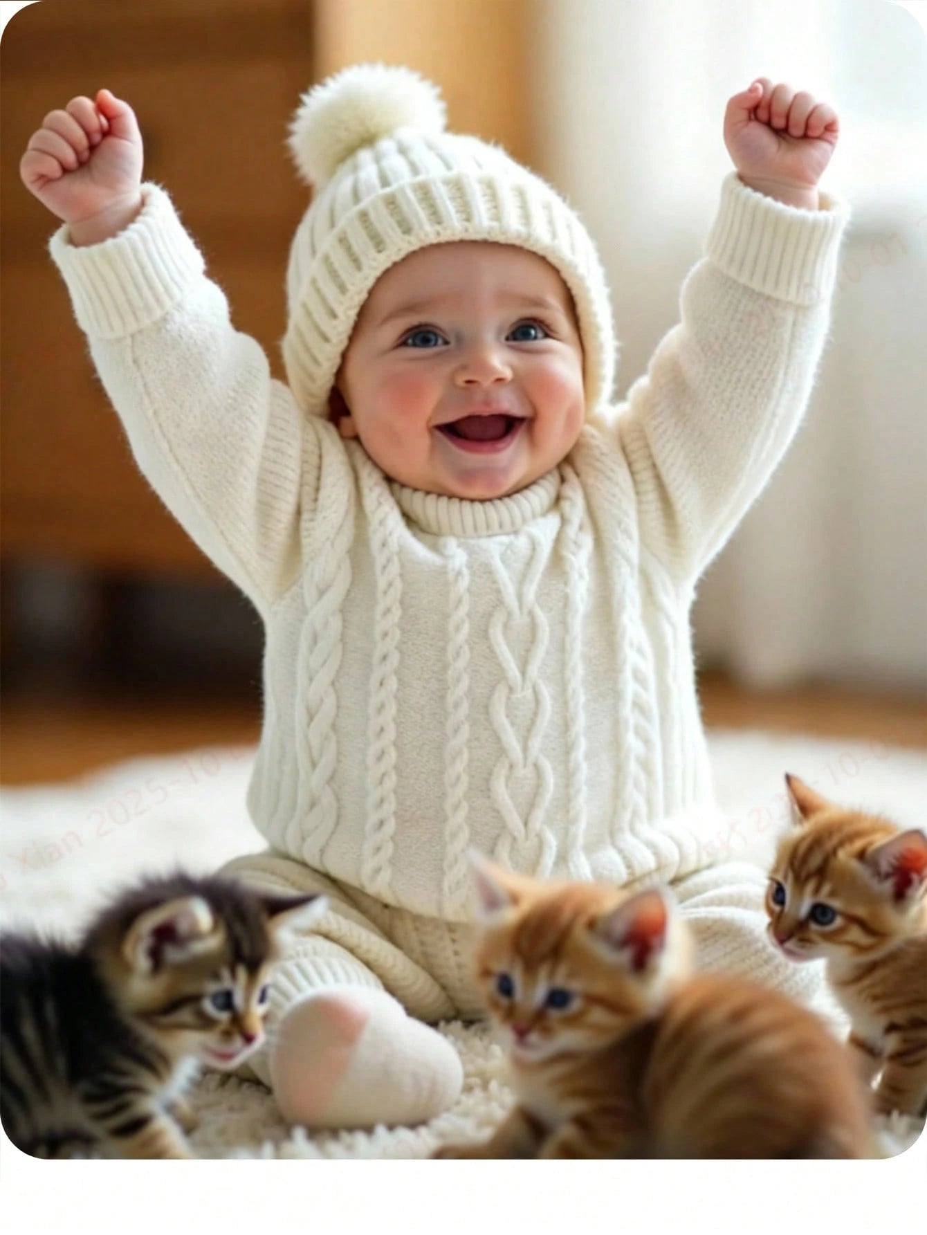 Cute Baby Girl-White Knitted Cardigan Sweater,Autumn Textured Long-Sleeve Pullover For Family Matching,Casual Warm Stylish Winter Top For & Daily