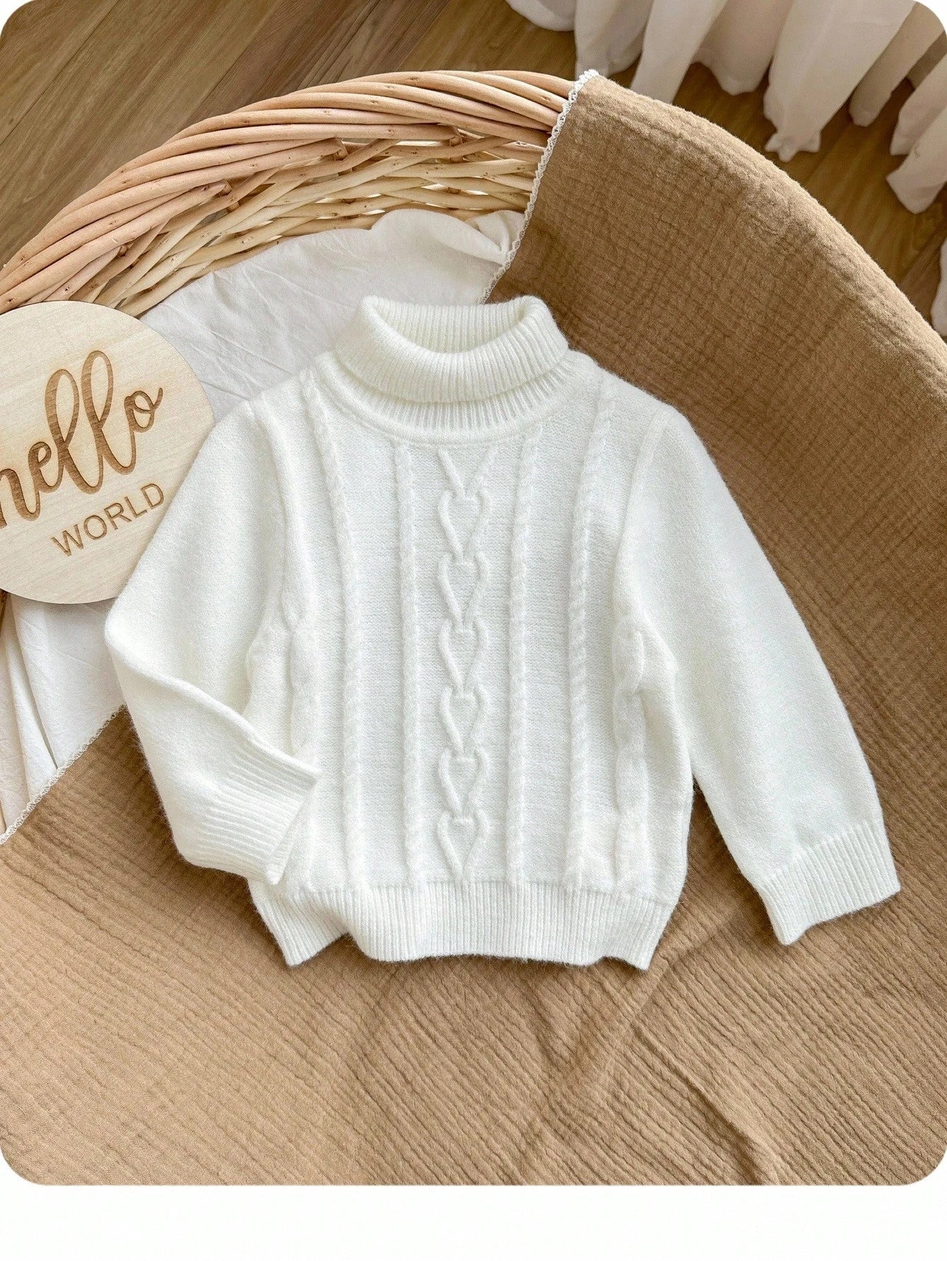Cute Baby Girl-White Knitted Cardigan Sweater,Autumn Textured Long-Sleeve Pullover For Family Matching,Casual Warm Stylish Winter Top For & Daily