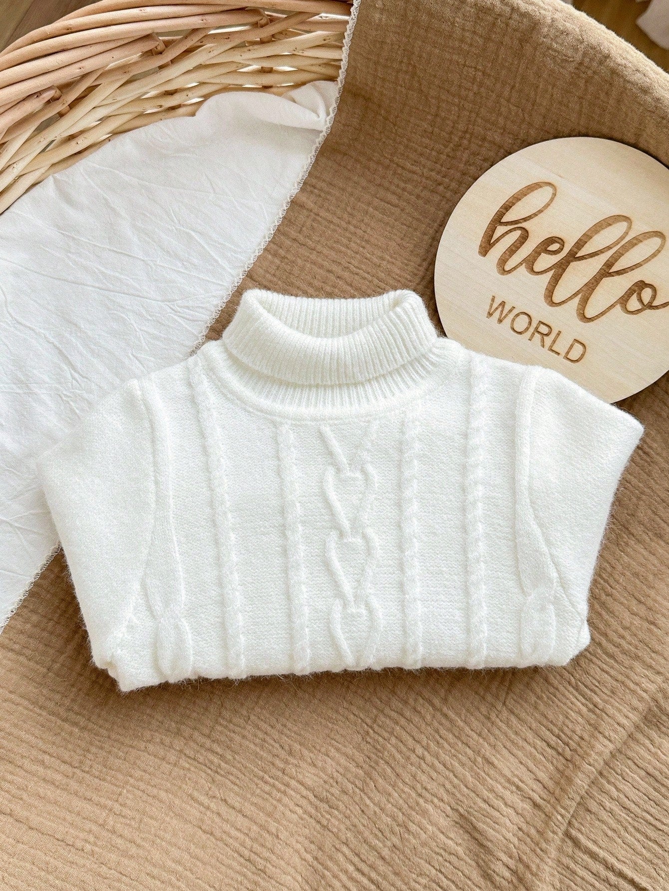 Cute Baby Girl-White Knitted Cardigan Sweater,Autumn Textured Long-Sleeve Pullover For Family Matching,Casual Warm Stylish Winter Top For & Daily