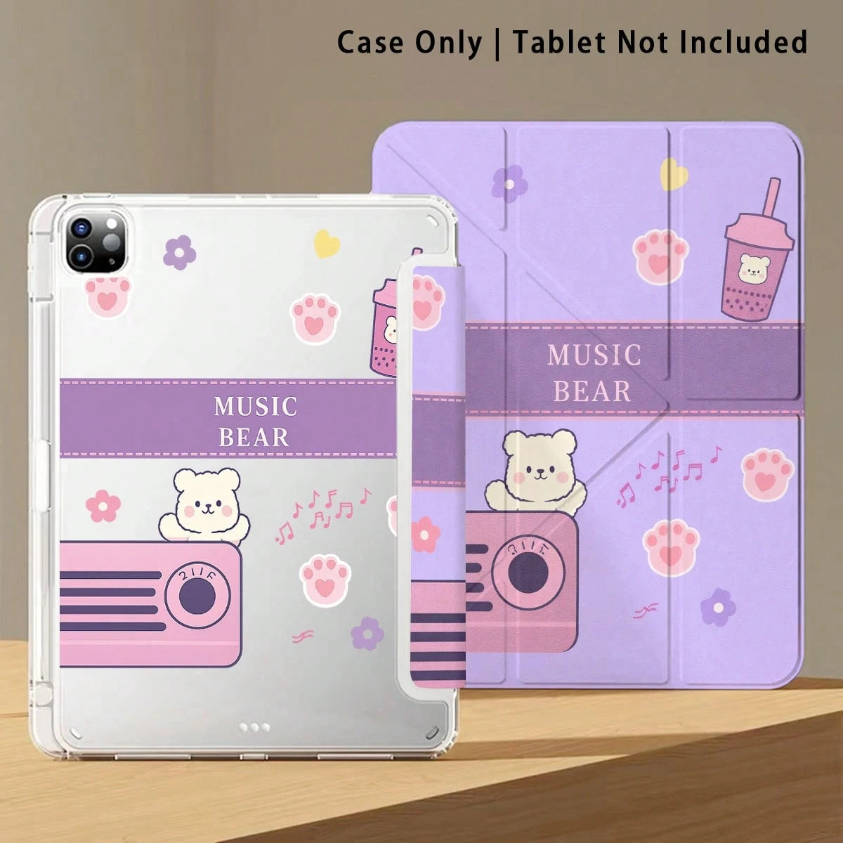 Cute Bear And Milk Tea Pattern Painted Effect Acrylic Crystal Tablet Protective Case With Stand, Compatible With Huawei Matepad SE 11/MatePad 11/MatePad 11.5 2025, Honor Pad 8/9/10, Honor X8/X8A/X9, X