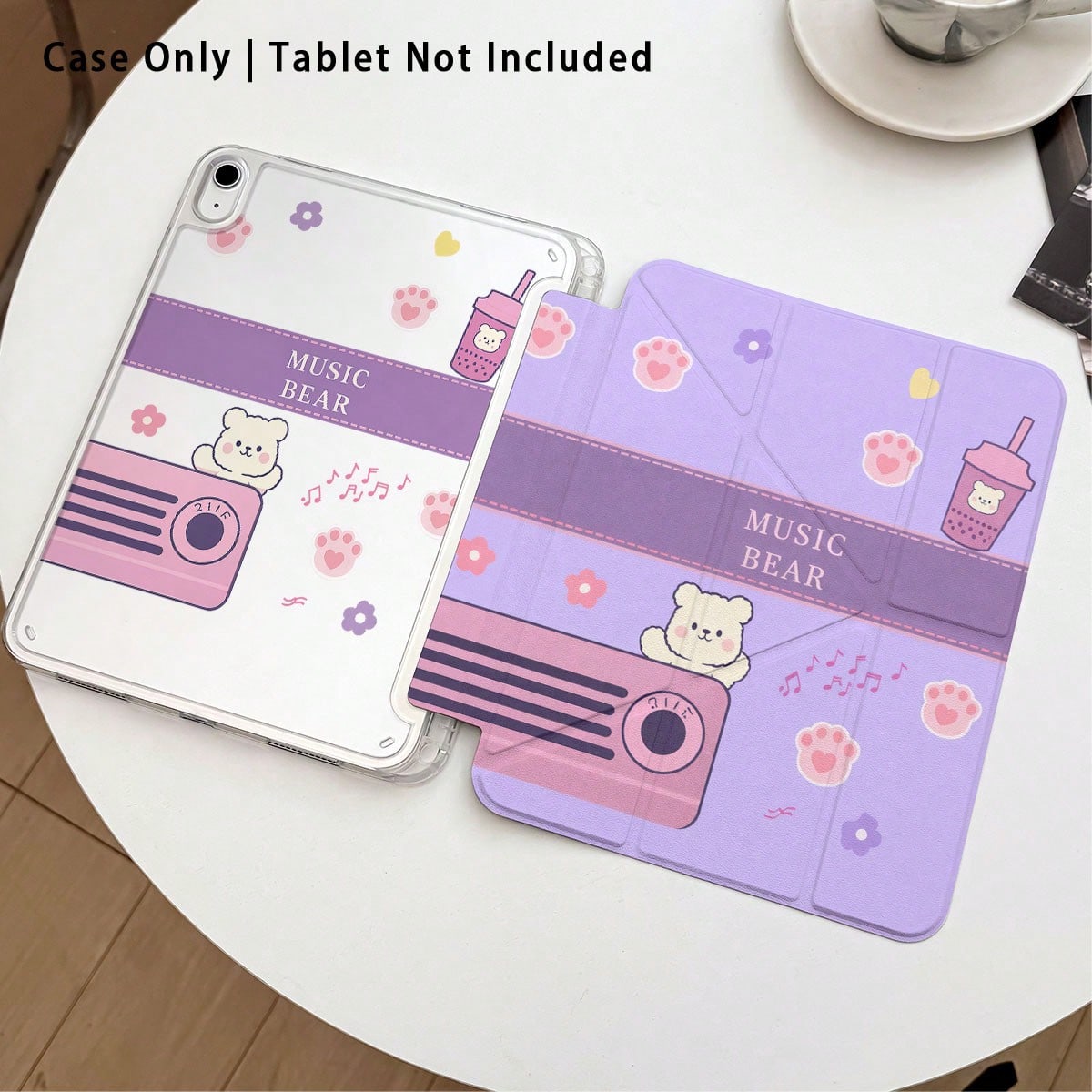 Cute Bear And Milk Tea Pattern Painted Effect Acrylic Crystal Tablet Protective Case With Stand, Compatible With Huawei Matepad SE 11/MatePad 11/MatePad 11.5 2025, Honor Pad 8/9/10, Honor X8/X8A/X9, X