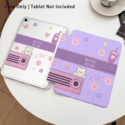 Cute Bear And Milk Tea Pattern Painted Effect Acrylic Crystal Tablet Protective Case With Stand, Compatible With Huawei Matepad SE 11/MatePad 11/MatePad 11.5 2025, Honor Pad 8/9/10, Honor X8/X8A/X9, X