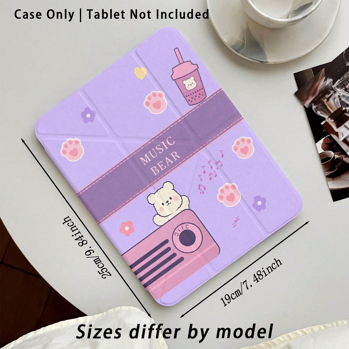 Cute Bear And Milk Tea Pattern Painted Effect Acrylic Crystal Tablet Protective Case With Stand, Compatible With Huawei Matepad SE 11/MatePad 11/MatePad 11.5 2025, Honor Pad 8/9/10, Honor X8/X8A/X9, X