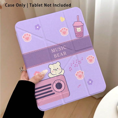 Cute Bear And Milk Tea Pattern Painted Effect Acrylic Crystal Tablet Protective Case With Stand, Compatible With Huawei Matepad SE 11/MatePad 11/MatePad 11.5 2025, Honor Pad 8/9/10, Honor X8/X8A/X9, X