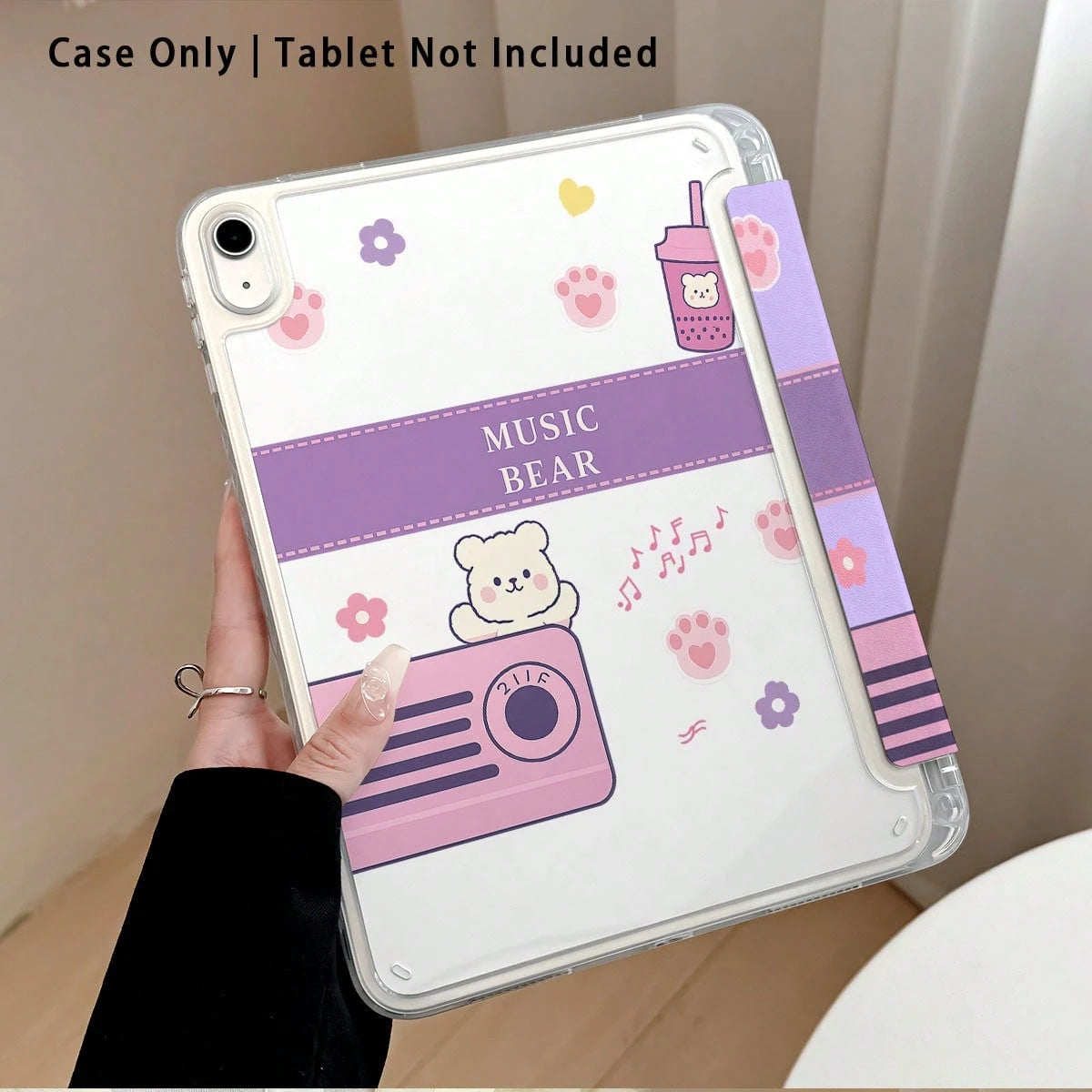 Cute Bear And Milk Tea Pattern Painted Effect Acrylic Crystal Tablet Protective Case With Stand, Compatible With Huawei Matepad SE 11/MatePad 11/MatePad 11.5 2025, Honor Pad 8/9/10, Honor X8/X8A/X9, X