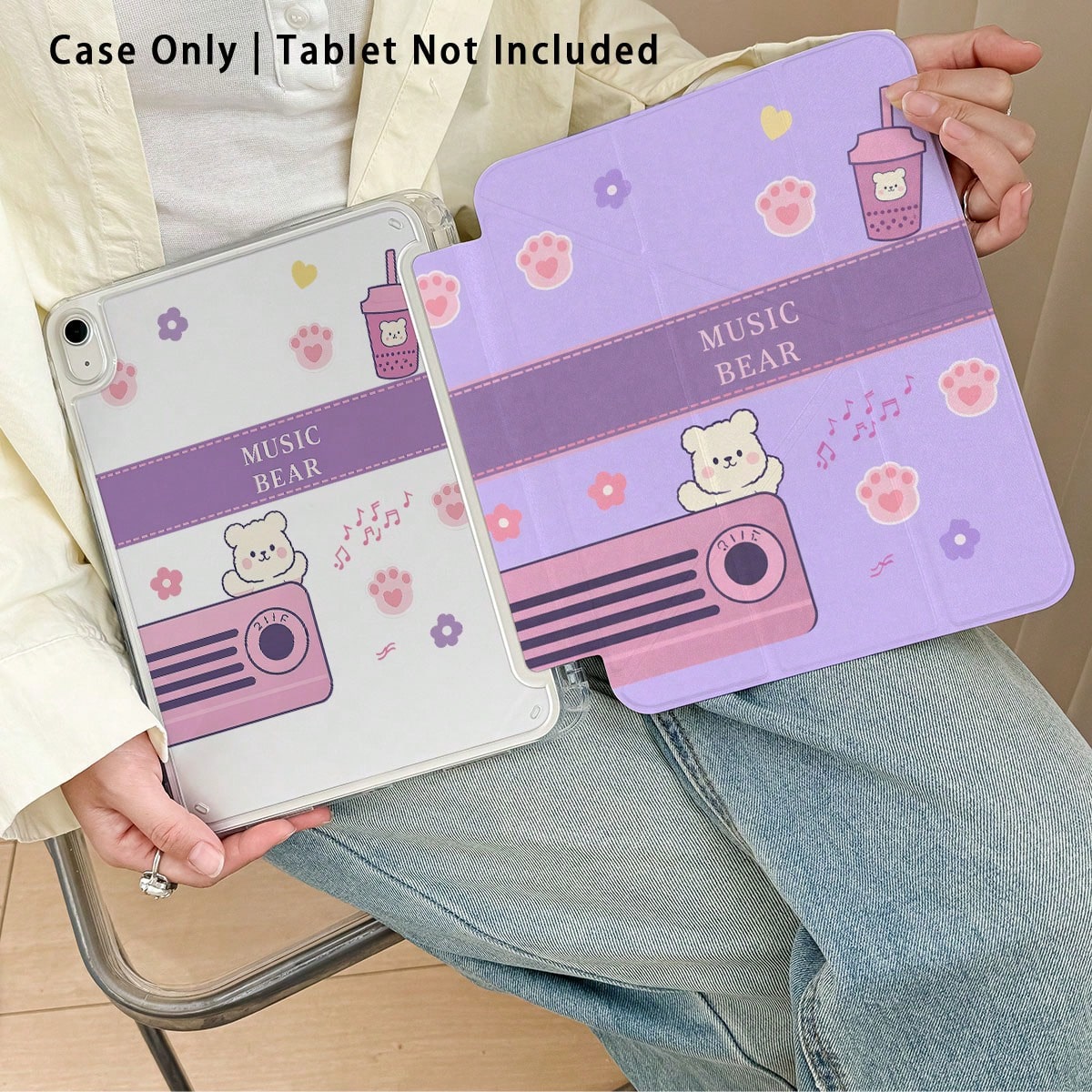 Cute Bear And Milk Tea Pattern Painted Effect Acrylic Crystal Tablet Protective Case With Stand, Compatible With Huawei Matepad SE 11/MatePad 11/MatePad 11.5 2025, Honor Pad 8/9/10, Honor X8/X8A/X9, X
