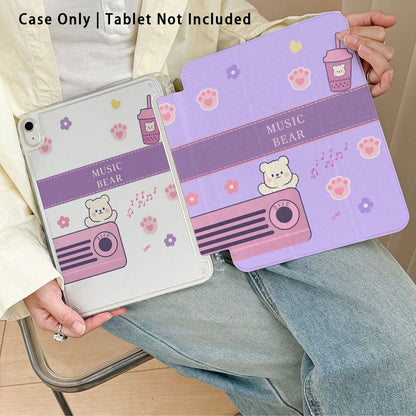 Cute Bear And Milk Tea Pattern Painted Effect Acrylic Crystal Tablet Protective Case With Stand, Compatible With Huawei Matepad SE 11/MatePad 11/MatePad 11.5 2025, Honor Pad 8/9/10, Honor X8/X8A/X9, X