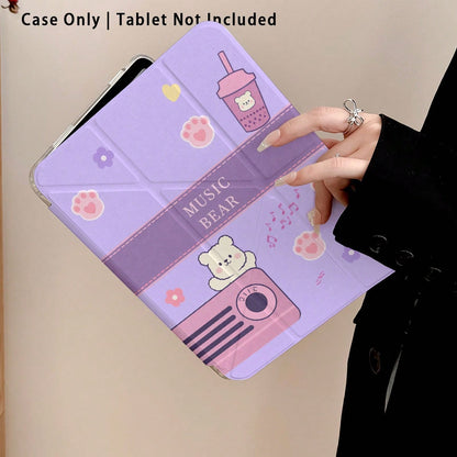 Cute Bear And Milk Tea Pattern Painted Effect Acrylic Crystal Tablet Protective Case With Stand, Compatible With Huawei Matepad SE 11/MatePad 11/MatePad 11.5 2025, Honor Pad 8/9/10, Honor X8/X8A/X9, X