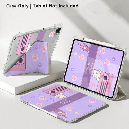 Cute Bear And Milk Tea Pattern Painted Effect Acrylic Crystal Tablet Protective Case With Stand, Compatible With Huawei Matepad SE 11/MatePad 11/MatePad 11.5 2025, Honor Pad 8/9/10, Honor X8/X8A/X9, X