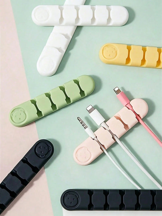 Cute Bear Silicone Cable Organizer Clip Self Adhesive Wire Cord Holder Desk Cable Management Clips For USB Charging Cable Earphone Cord Storage