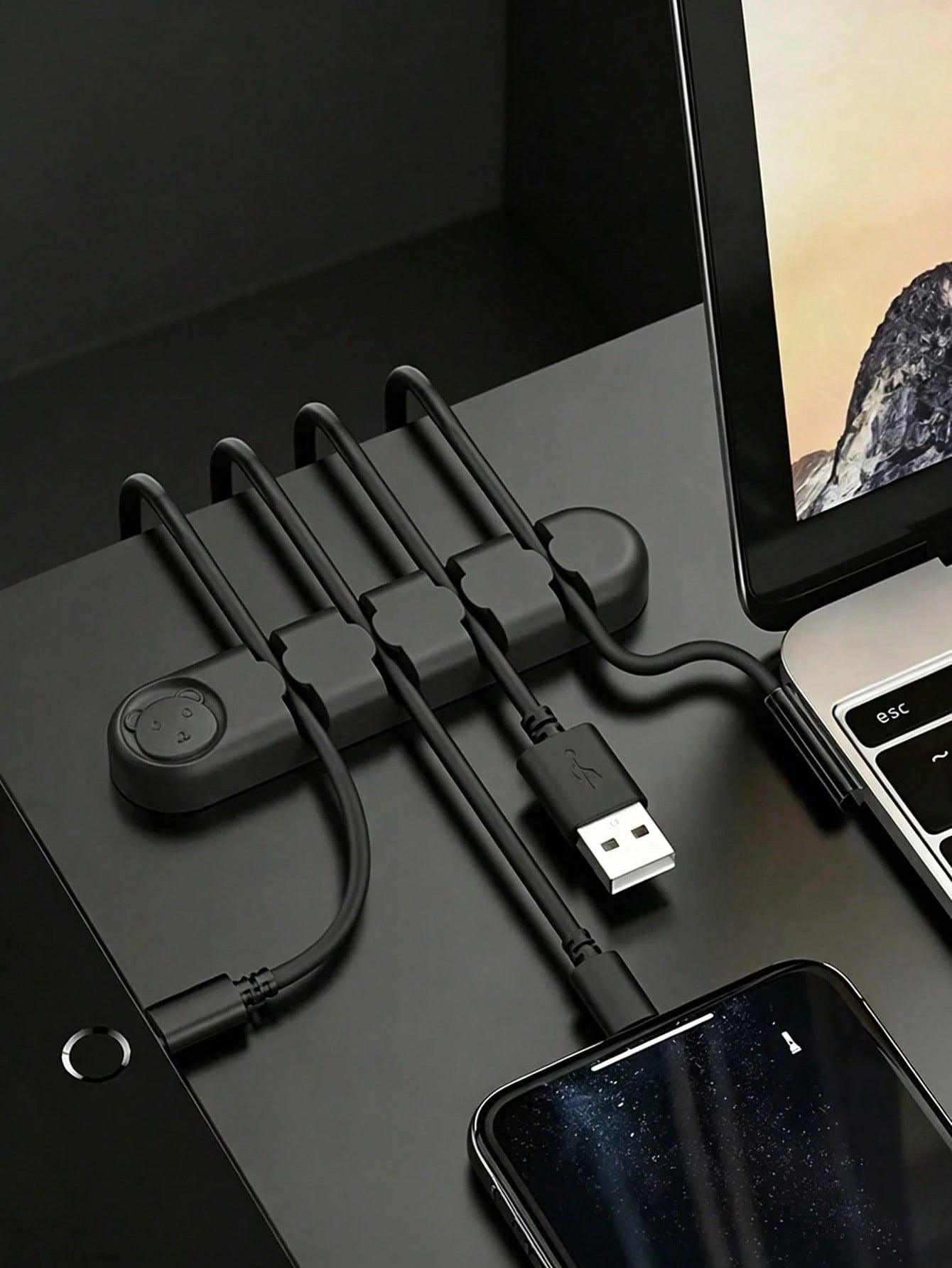 Cute Bear Silicone Cable Organizer Clip Self Adhesive Wire Cord Holder Desk Cable Management Clips For USB Charging Cable Earphone Cord Storage
